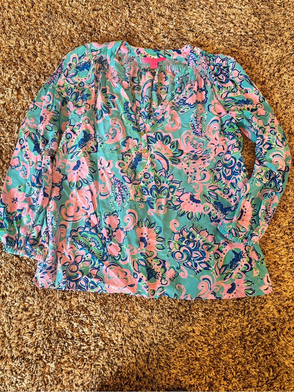 Lilly Pulitzer Shirt - Large Pink & Aqua Floral